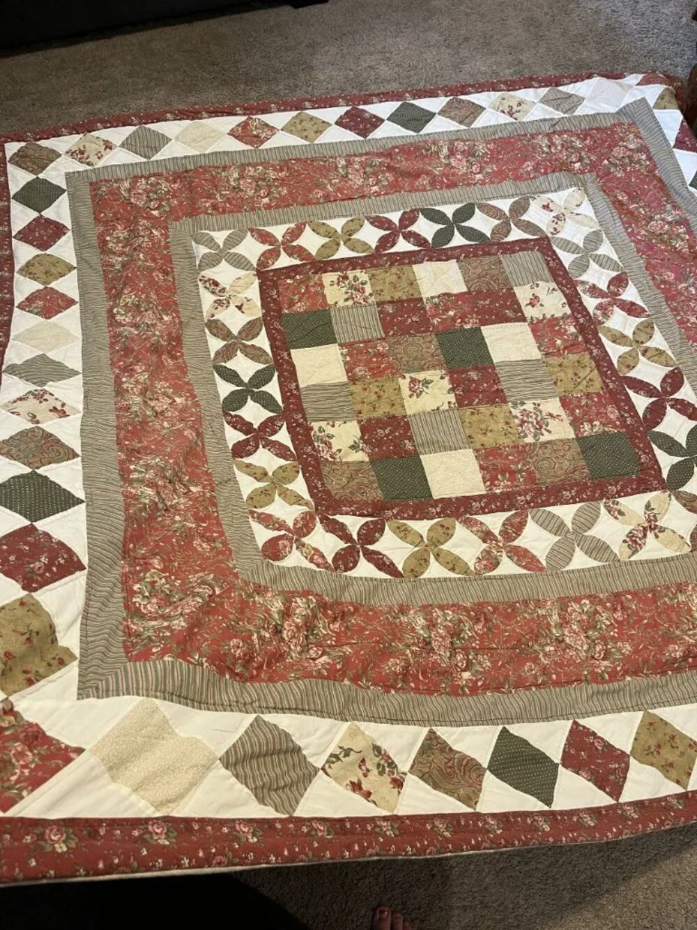 Vintage Floral Patchwork Quilt Queen Size By JCPenney Cotton